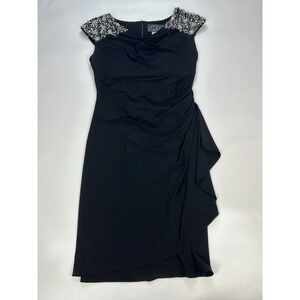 Alex Evening Sheath Dress Women’s 4P Ruched Style Beaded Rhinestone Embellished